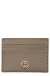 Tory Burch Robinson Leather Card Case In Gray Heron