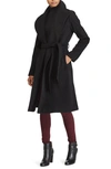 Ralph Lauren Belted Wool Blend Wrap Coat In Black