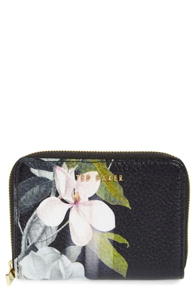 Ted Baker Baize Opal Zip-around Mini Leather Wallet In Black/gold