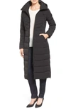 Bernardo Quilted Long Coat With Ecoplume Fill In Black