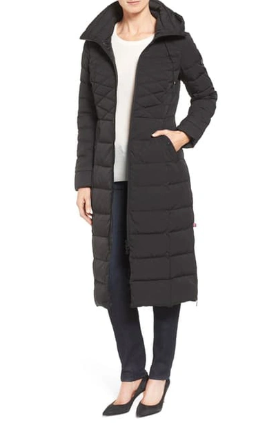 Bernardo Quilted Long Coat With Ecoplume Fill In Black