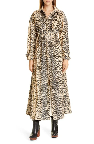Jacquemus Thika Belted Leopard-print Cotton-blend Trench Coat In Brown