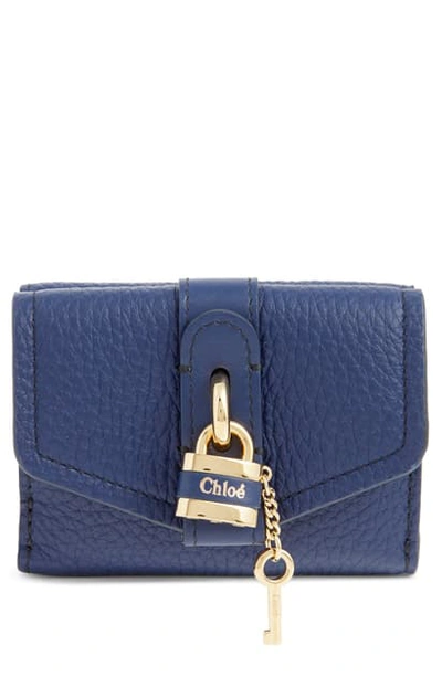 Chloé Aby Mini Trifold Leather Wallet In Captive Blue
