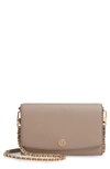 Tory Burch Robinson Leather Wallet On A Chain In Gray Heron (grey)