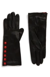 AGNELLE COLOR POP BUTTON LAMBSKIN LEATHER GLOVES,AILEEN/S