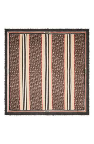Burberry Large Tb Monogram Stripe Wool & Silk Gauze Scarf In Dark Mocha 4