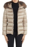 MONCLER TATI BELTED DOWN PUFFER COAT WITH REMOVABLE GENUINE FOX FUR TRIM,E20934631320C0060