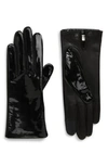 AGNELLE ANGELLE PATENT LAMBSKIN LEATHER GLOVES,CHLOEVERNIS/S