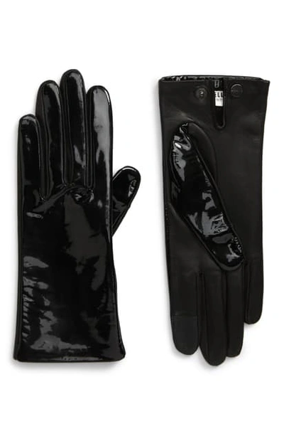 Agnelle Angelle Patent Lambskin Leather Gloves In Black