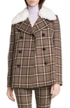 ADAM LIPPES GENUINE SHEARLING COLLAR DOUBLE FACE PEACOAT,F19803DU