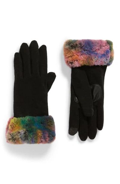 Echo Wool & Cashmere Blend Gloves With Faux Fur Cuff In Black Multi