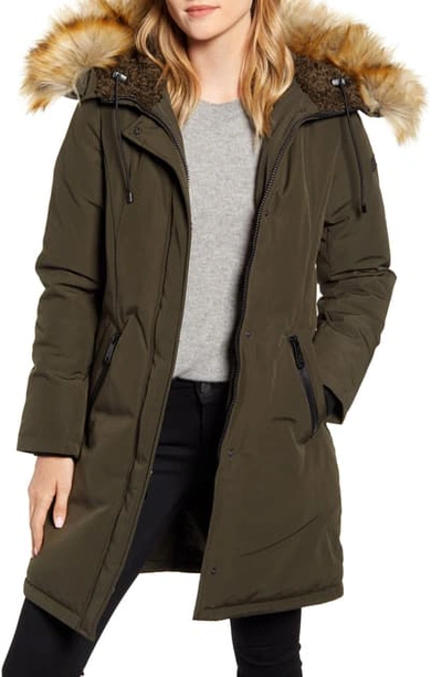 Sam Edelman Faux Fur Trim Down Parka In Loden