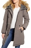Sam Edelman Faux Fur Trim Hooded Down Jacket In Lt Grey
