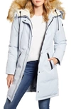 Sam Edelman Faux Fur Trim Down Parka In Lt Blue