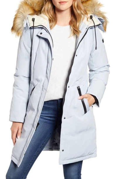 Sam Edelman Faux Fur Trim Down Parka In Lt Blue