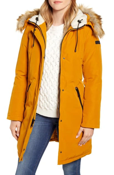Sam Edelman Faux Fur Trim Down Parka In Mustard