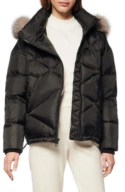 Andrew Marc Artistic Puffer Jacket With Genuine Fox Fur Trim In Black