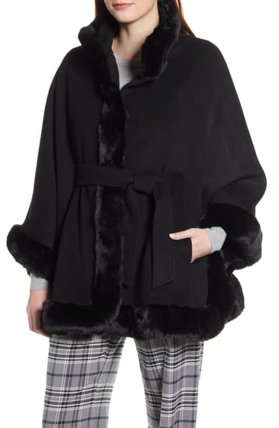 ELLEN TRACY WOOL BLEND CAPE COAT WITH FAUX FUR TRIM 611014M