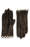 KATE SPADE SCALLOP LEATHER GLOVES,KS1002191