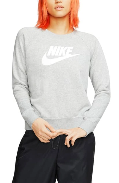 Nike Women's Sportswear Essential Logo Fleece Sweatshirt In Dark Grey Heather/ White