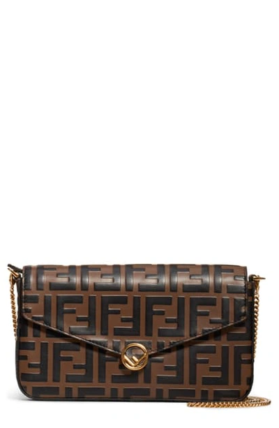 Fendi Double-f Logo Leather Wallet On A Chain In Maya Nero Os
