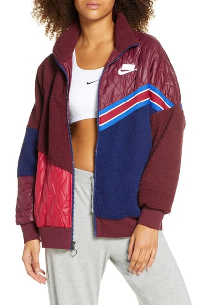 Nike Sportswear Full Zip Fleece Track Jacket In Night Maroon/ Blue/ Red/ White