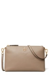 Tory Burch Kira Small Pebbled Leather Top-zip Crossbody In Gray Heron