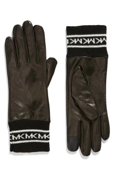 Michael Michael Kors Logo Cuff Leather Tech Gloves In Black