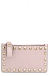 VALENTINO GARAVANI ROCKSTUD LEATHER ZIP CARD CASE,TW2P0548VSH