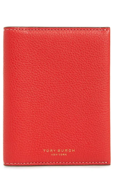 Tory Burch Perry Leather Passport Holder In Brilliant Red / Mango