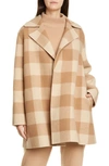 Theory Double-faced Check Overlay Coat In Camel Multi