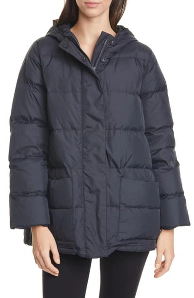 Eileen Fisher Recycled Nylon Hooded Puffer Coat In Black