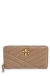 Tory Burch Kira Chevron Quilted Zip Leather Continental Wallet In Sandpiper/rolled Gold