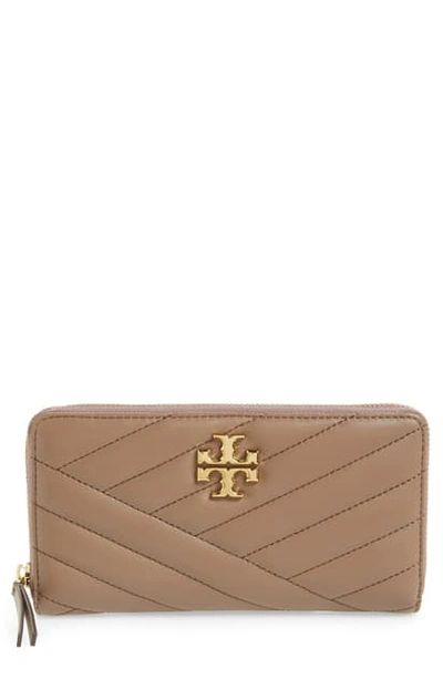 Tory Burch Kira Chevron Quilted Zip Leather Continental Wallet In Sandpiper/rolled Gold