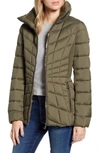 Bernardo Packable Down & Ecoplume Coat In Dark Olive