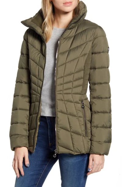 Bernardo Packable Down & Ecoplume Coat In Dark Olive