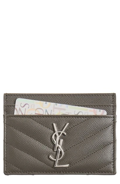 Saint Laurent Monogram Leather Credit Card Case In Marble Pink
