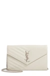Saint Laurent Monogramme Quilted Leather Wallet On A Chain In Blanc Vintage