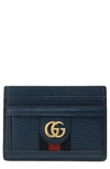 Gucci Leather Card Case In Blu Agata/ Blue Red