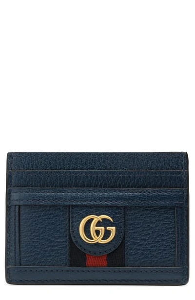 Gucci Leather Card Case In Blu Agata/ Blue Red