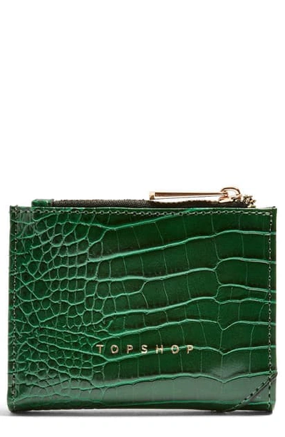 Topshop Penny Embossed Faux Wallet In Green