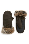 Barbour Waterproof Waxed Cotton Mittens With Faux Fur Cuffs In Olive