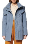 Andrew Marc Hooded Down & Feather Cocoon Coat In Dusty Blue