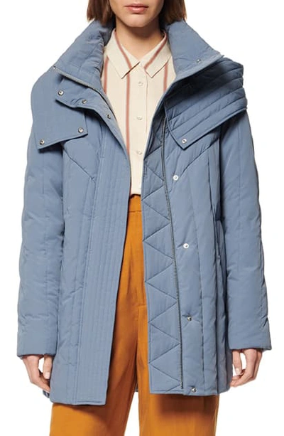 Andrew Marc Hooded Down & Feather Cocoon Coat In Dusty Blue