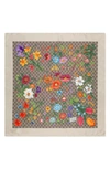 Gucci Gg Flora Print Silk-blend Scarf In Beige/ Red