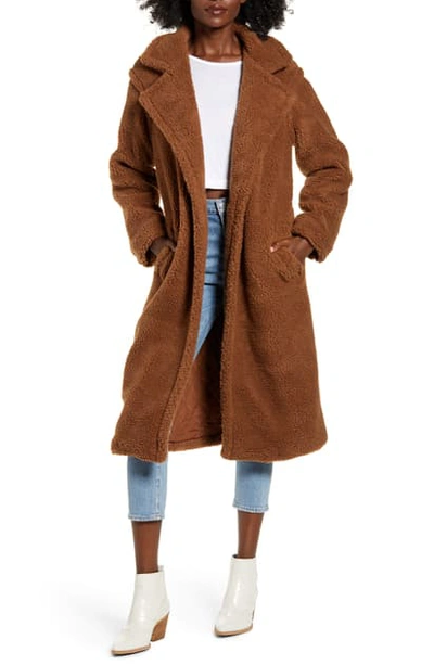 Bb Dakota Teddy Faux Fur Longline Coat In Coco Brown