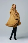 SOFIA CASHMERE GENUINE FOX FUR TRIM CASHMERE CAPE,SC1231BF