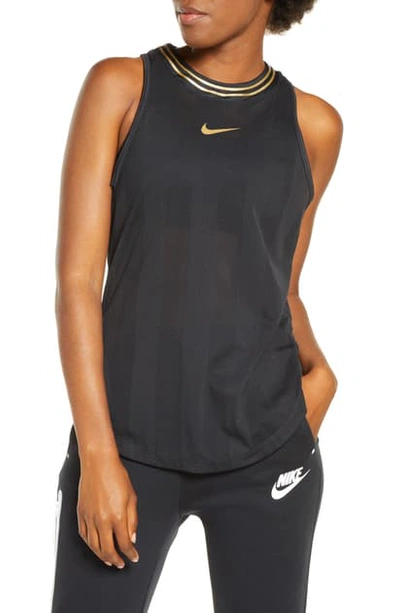 Nike Women's Glam Metallic-logo Racerback Tank Top In Black/ Metallic Gold