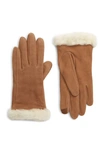 UGG GENUINE SHEARLING TRIM SUEDE TECH GLOVES,19260