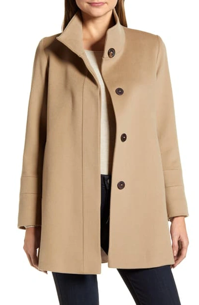 Fleurette Stand Collar Wool Car Coat In Camel